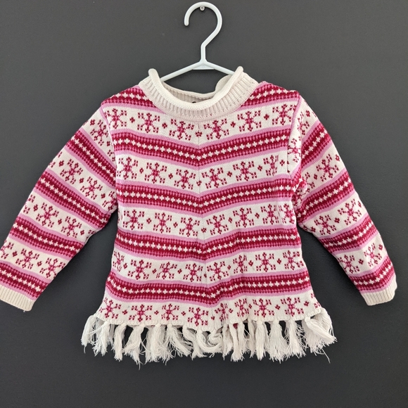 Pink red & white knit sweater shall with tassels - Picture 1 of 2